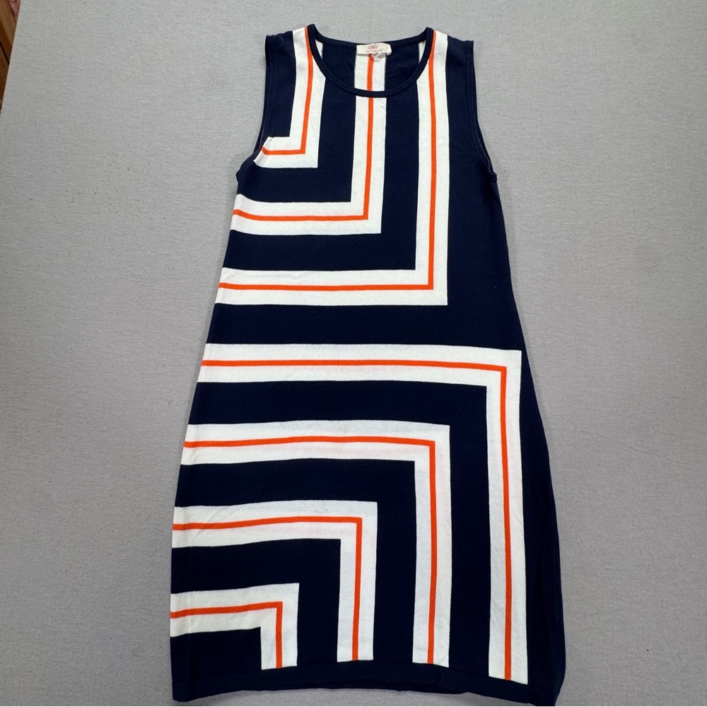 Trina Turk‎ Women Dress Shift Navy Blue Geometric Stripe Medium